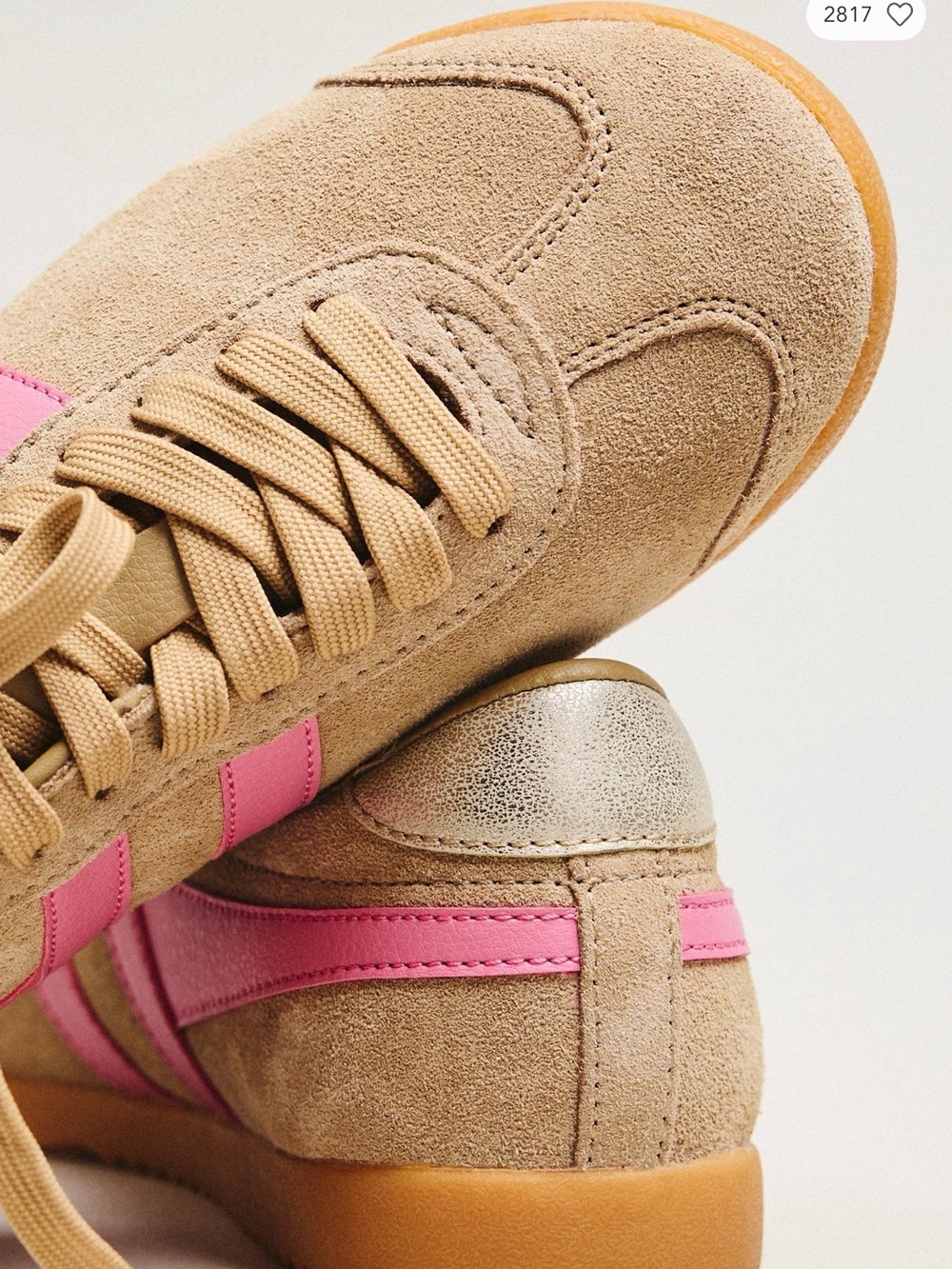 Gola Beige Suede Sneakers with Pink Stripes - Picture 2 of 3